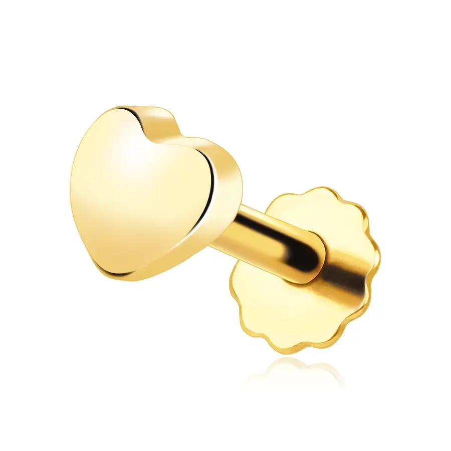 Zlatý piercing 14K v tvare srdca so skrutkovacou hlavičkou