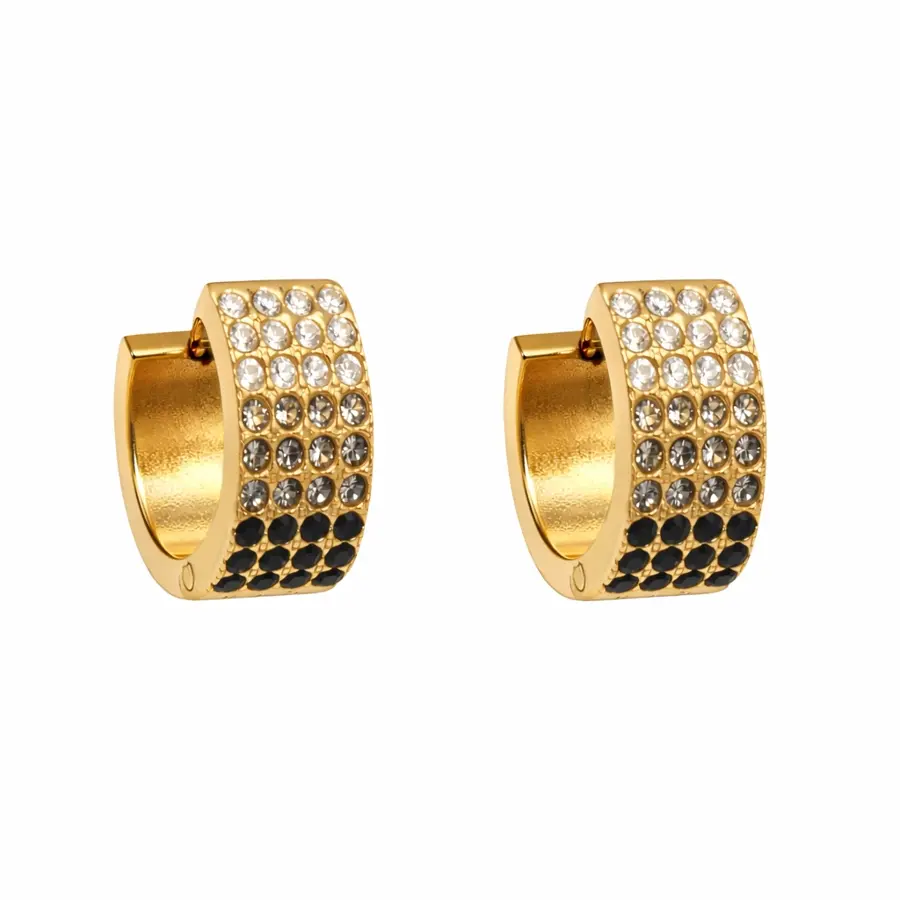 Oceľové náušnice zlatej farby kruhy so zirkónmi, 12 mm