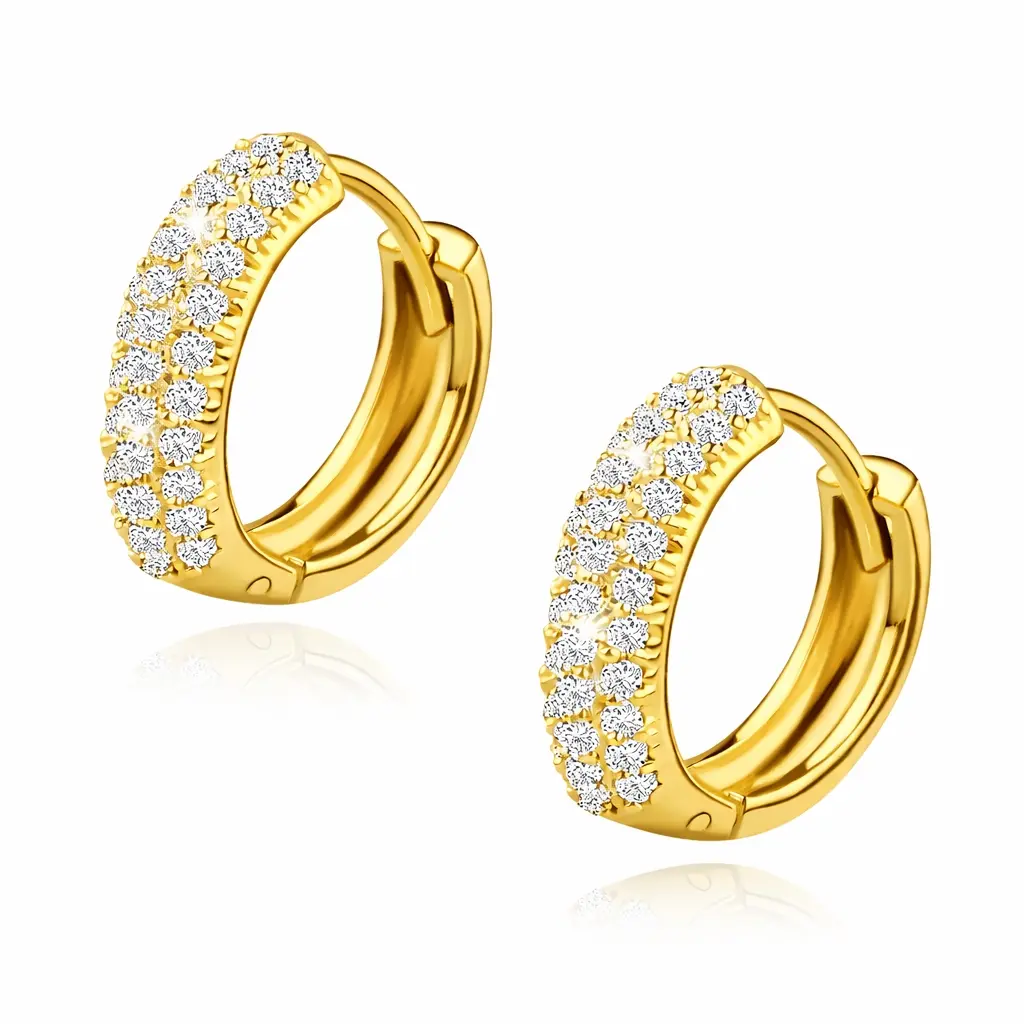 Pozlátené strieborné náušnice 925 kruhy so zirkónmi, 16 mm