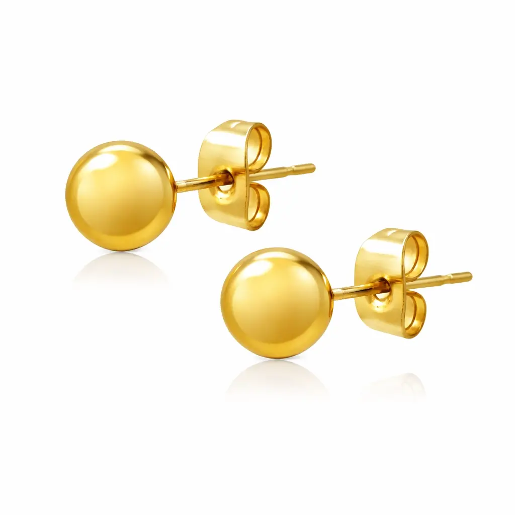 Pozlátené strieborné náušnice 925 hladké guličky, 6 mm