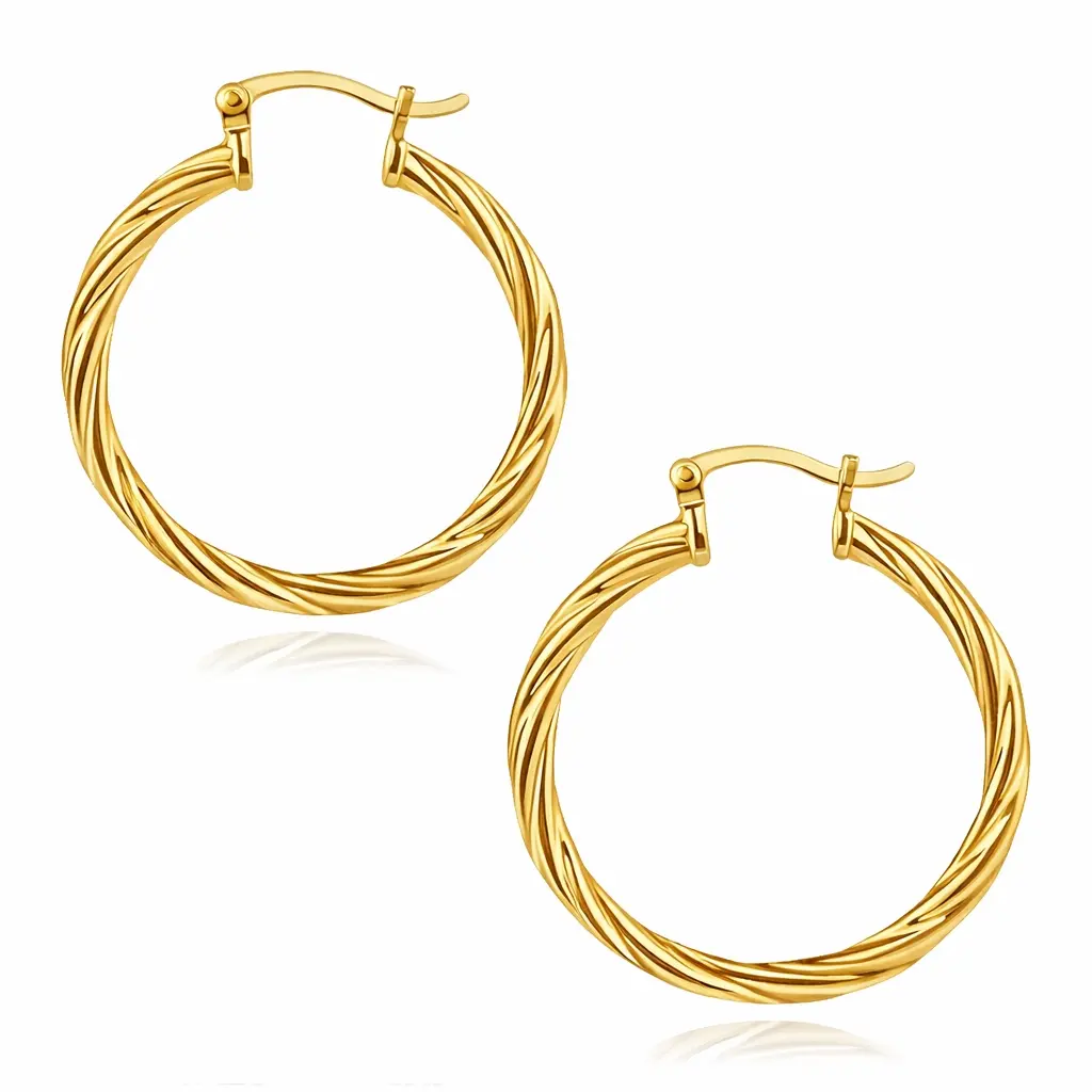 Pozlátené strieborné náušnice 925 kruhy, špirálový vzor, 32 mm