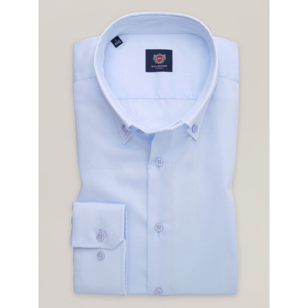 Pánska košeľa slim fit svetlomodrá s golierom na gombíky 16174