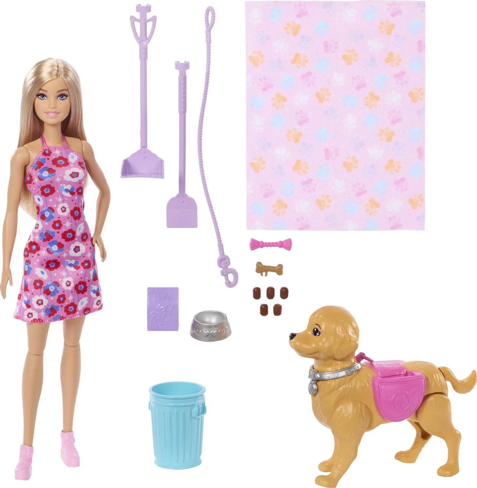 Barbie so psíkom na prechádzke
