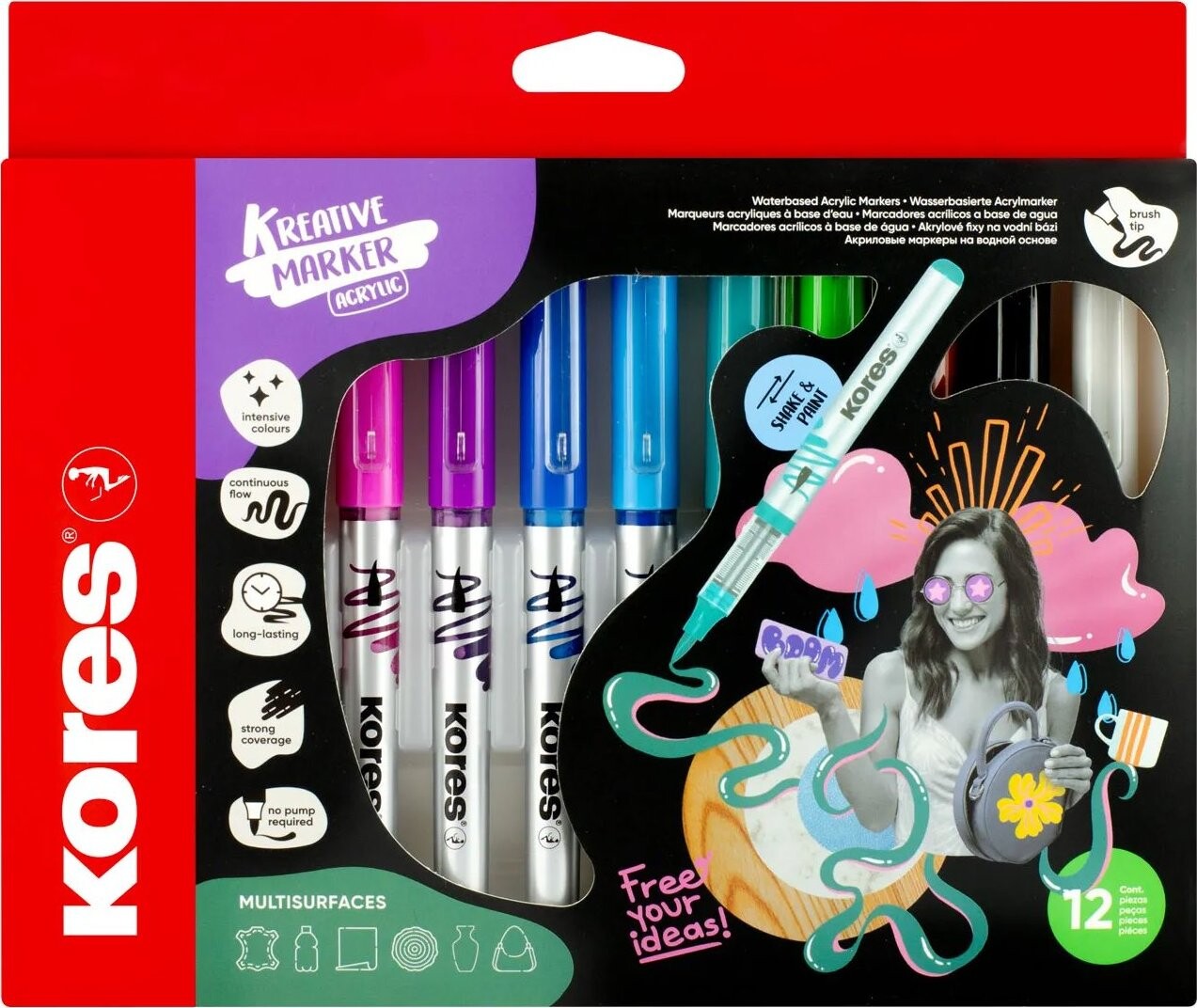 KORES Kreative Marker Selection, akrylové, 12 farieb