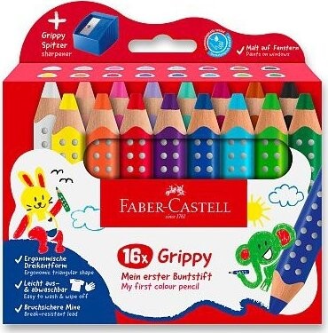 FABER-CASTELL Grippy so strúhadlom, 16 farieb