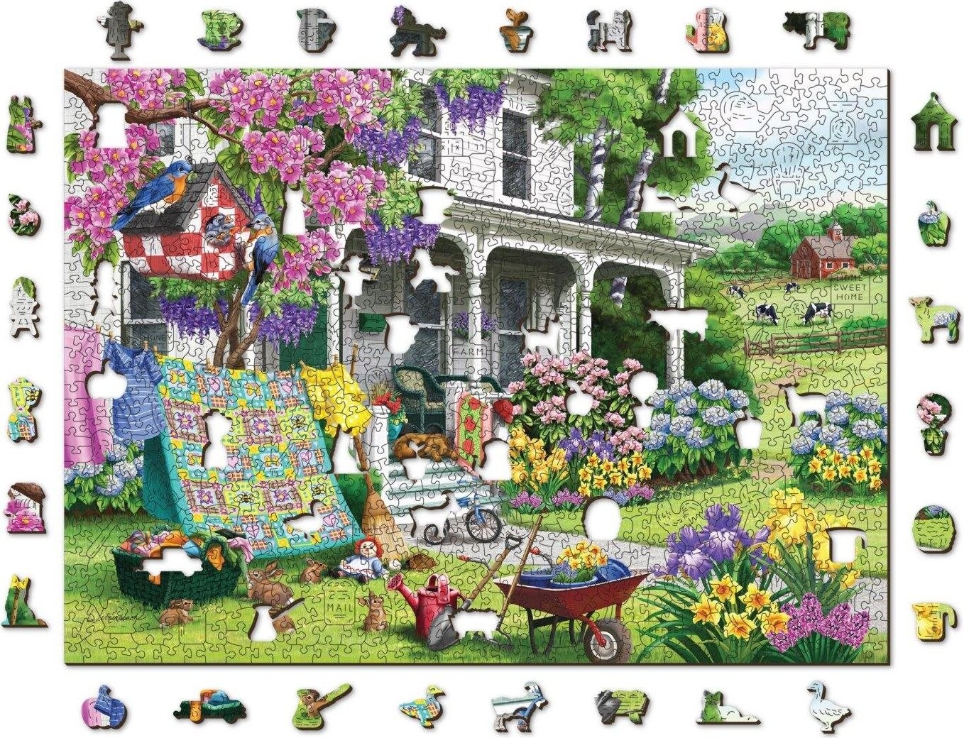 Woden City Dřevěné puzzle Venkovská zahrada 2v1, 1010 dílků eko