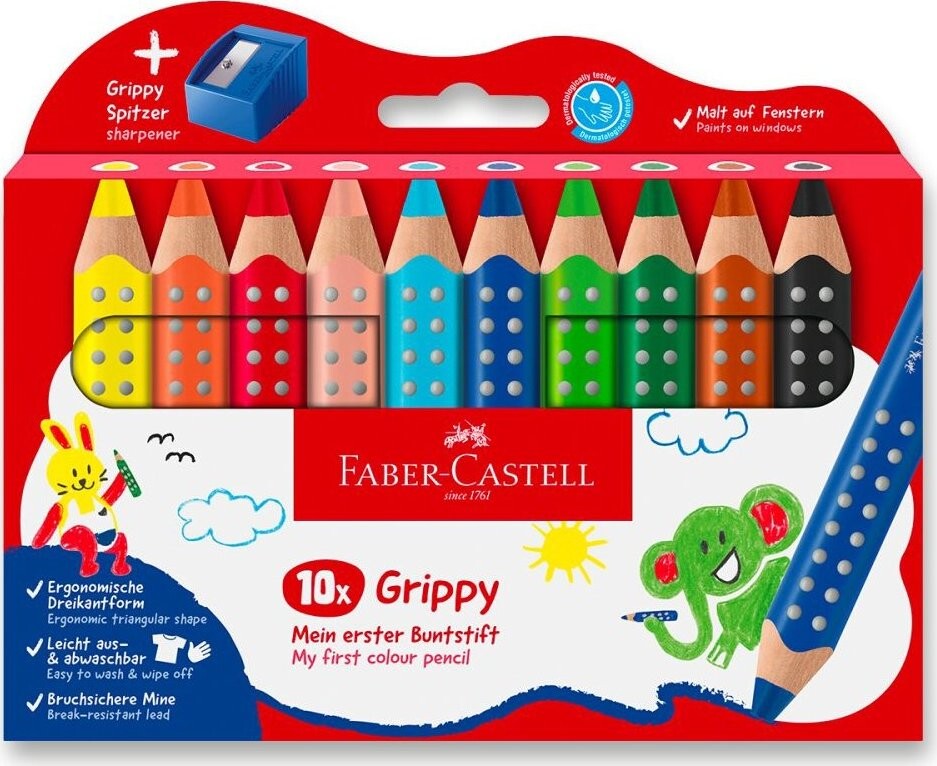 FABER-CASTELL Grippy so strúhadlom, 10 farieb