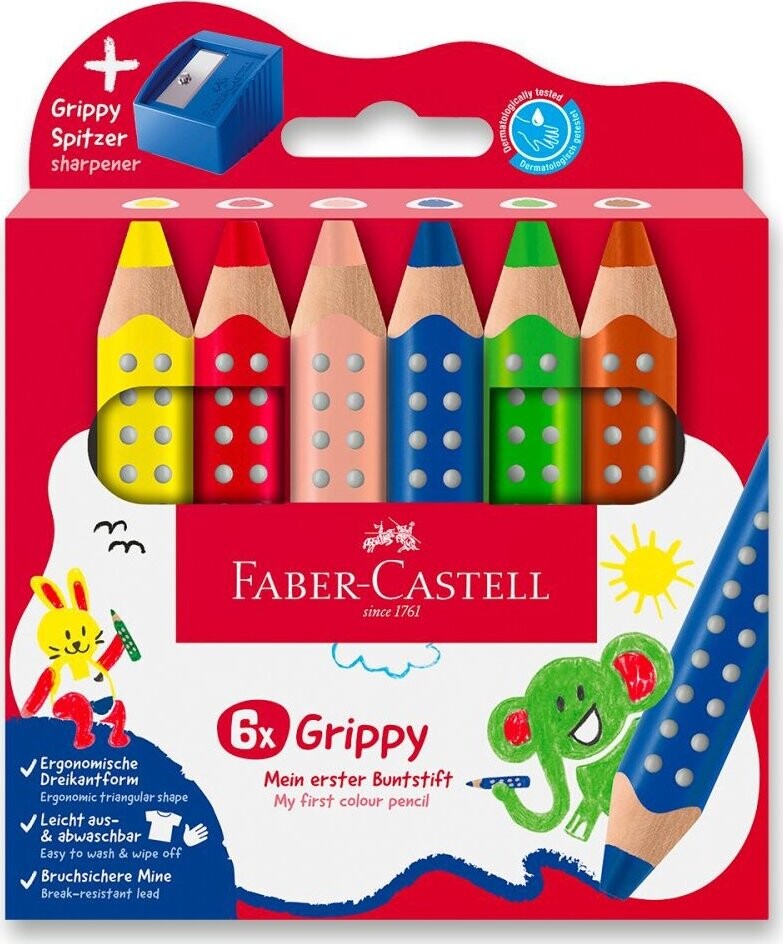 FABER-CASTELL Grippy so strúhadlom, 6 farieb