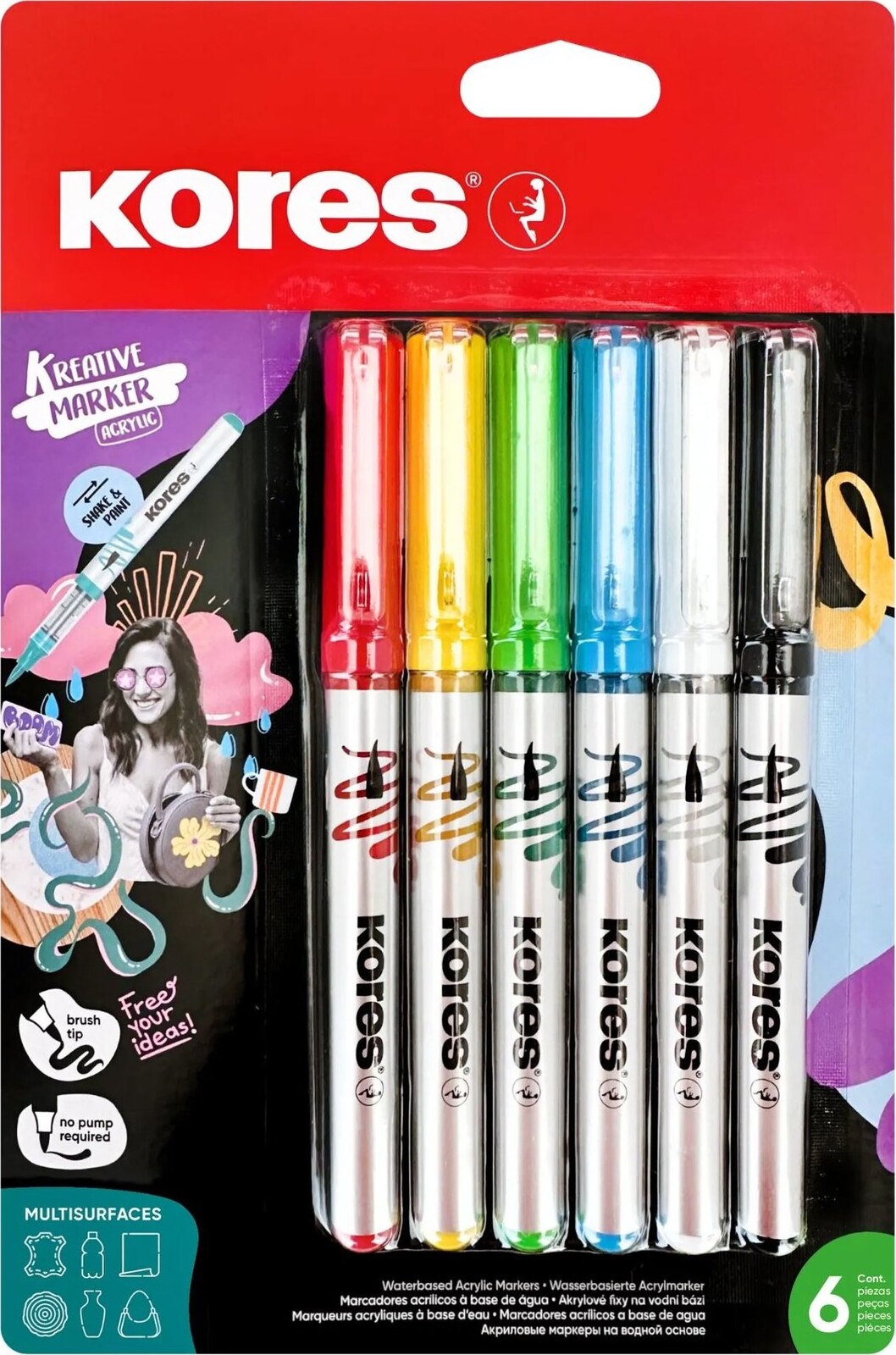 KORES Kreative Marker Selection, akrylové, 6 farieb