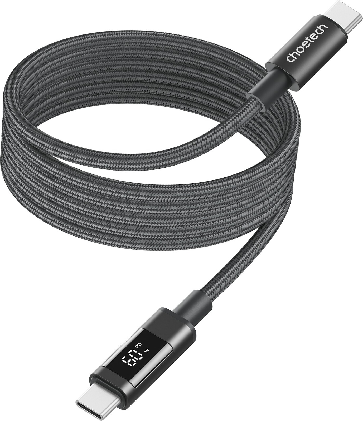 ChoeTech PD60W USB-C na USB-C Digital Display 1,2 m Magnet Nylon Cable Grey