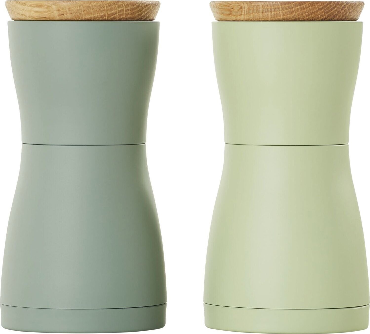 AdHoc Twin Súprava mlynčekov na korenie a soľ, tmavá a svetlá zelená, výška 133 mm