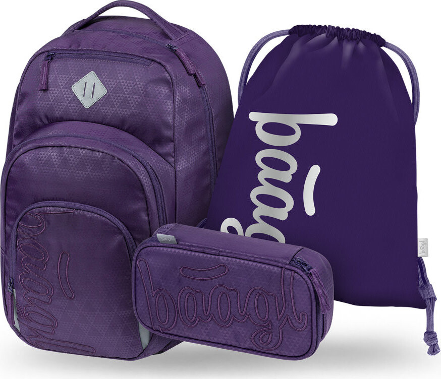 BAAGL SET 3 Coolmate Plum: batoh, peračník, vrecko