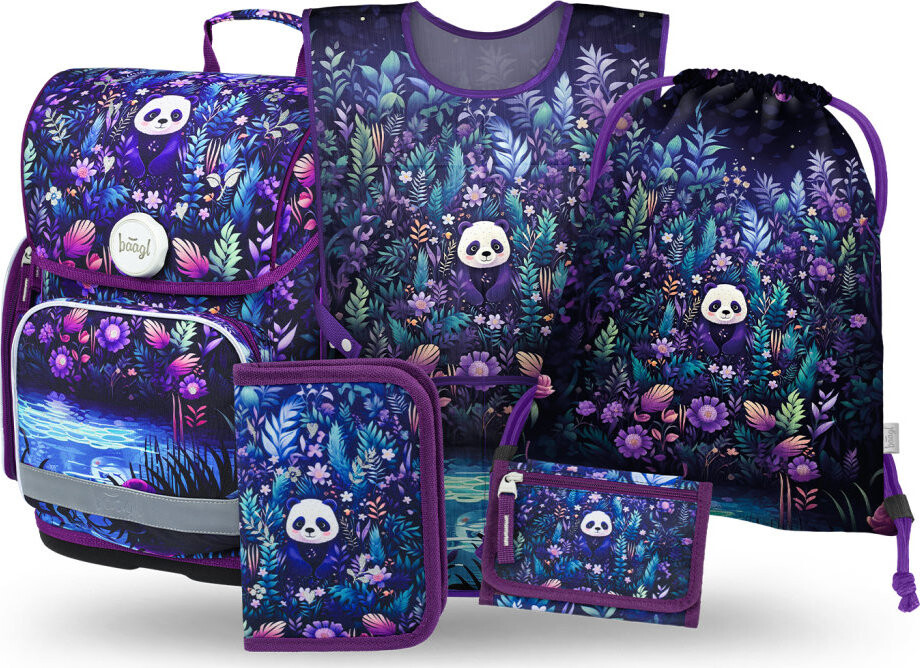 BAAGL SET 5 Ergo Jungle Panda: aktovka, peračník, vrecko, zástera, peňaženka