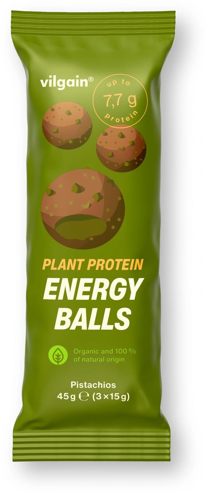 Vilgain Plant Protein Energy Balls BIO pistácie 45 g (3 × 15 g)