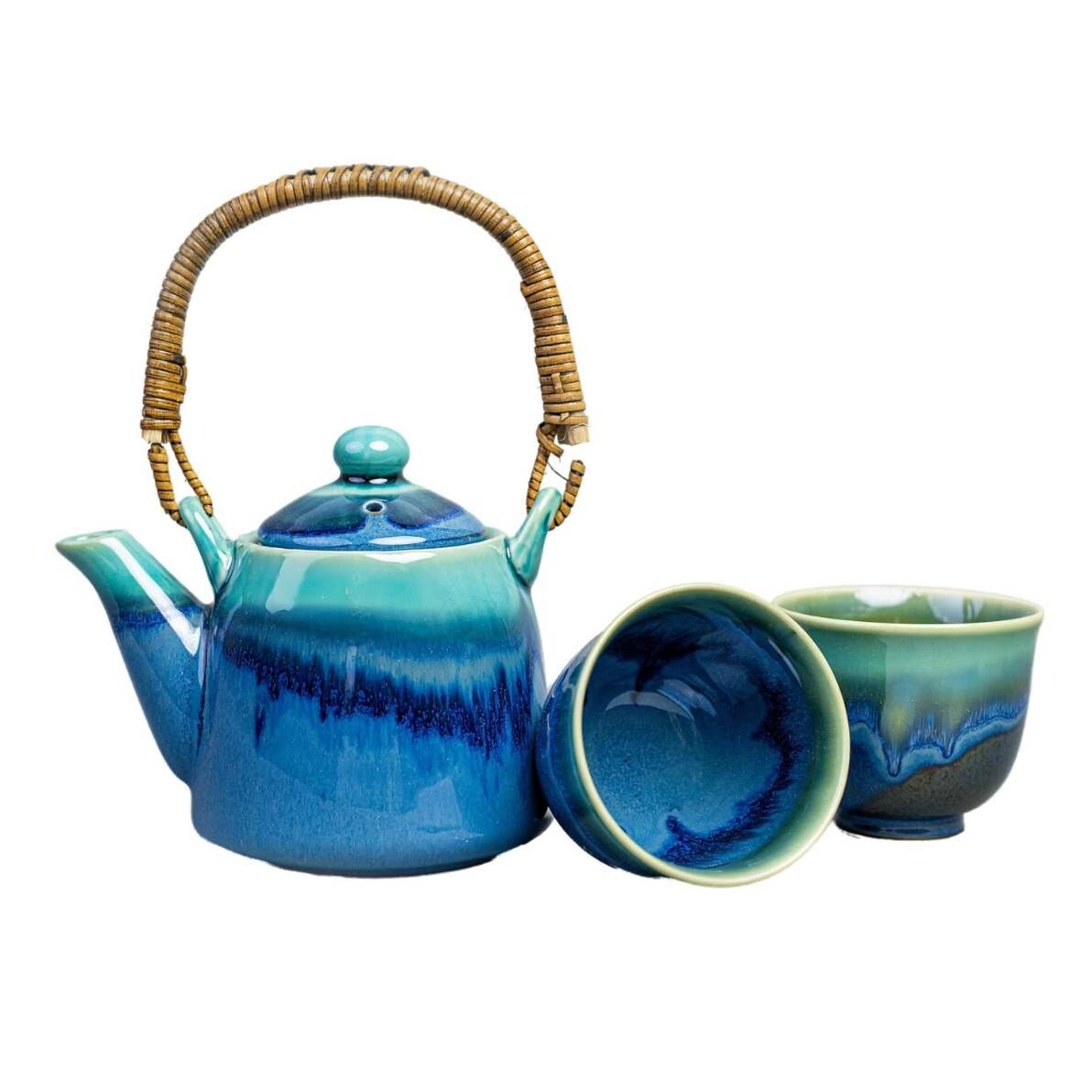 Čajová súprava BLACK COBALT TEAL, sada 3 ks, čierna, keramika, MIJ