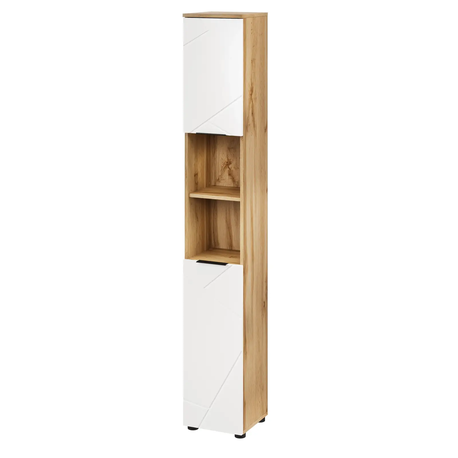 Vysoká koupelnová skříňka Mazi 70 30 cm dub Wotan/bílá