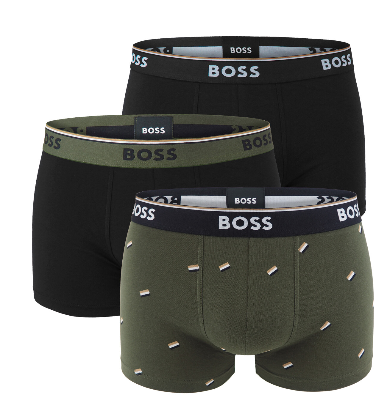 BOSS - boxerky 3PACK cotton stretch power design army green flag & black color combo - limitovaná fashion edícia (HUGO BOSS)