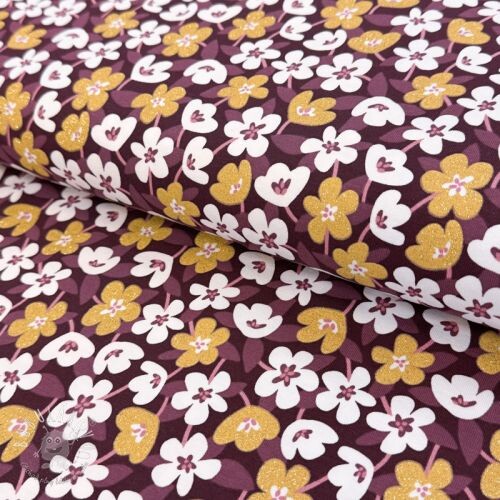 Úplet GLITTER Flowers wine red