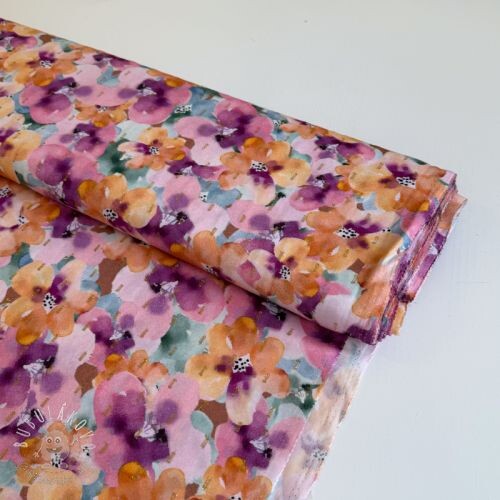 Viskóza LUREX Flowers purple orange digital print