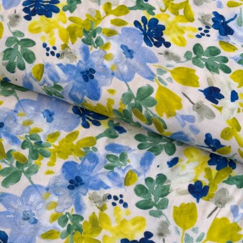 Viskóza STRETCH Flowers off white digital print