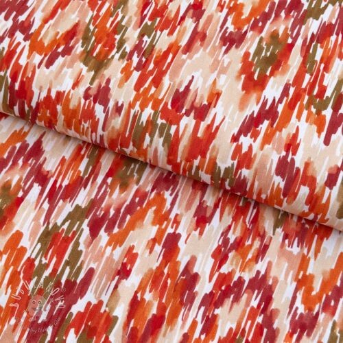 Viskóza POPLIN STRETCH Stroke orange digital print