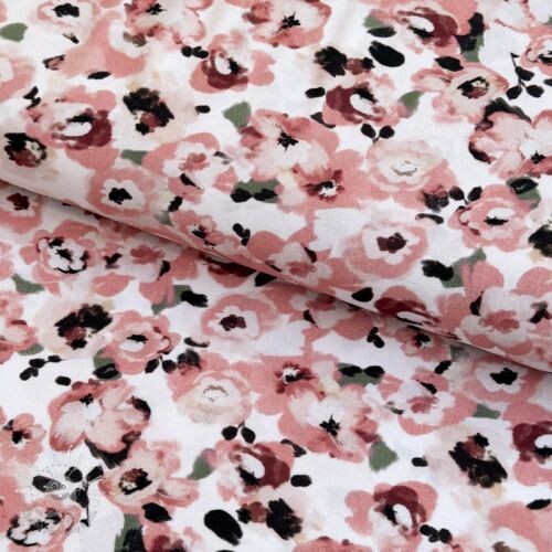 Viskóza POPLIN STRETCH Flowers white digital print
