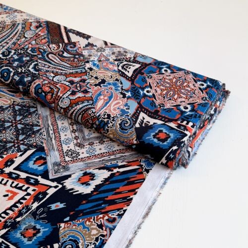 Viskóza RADIANCE Ethnic patch ecru digital print