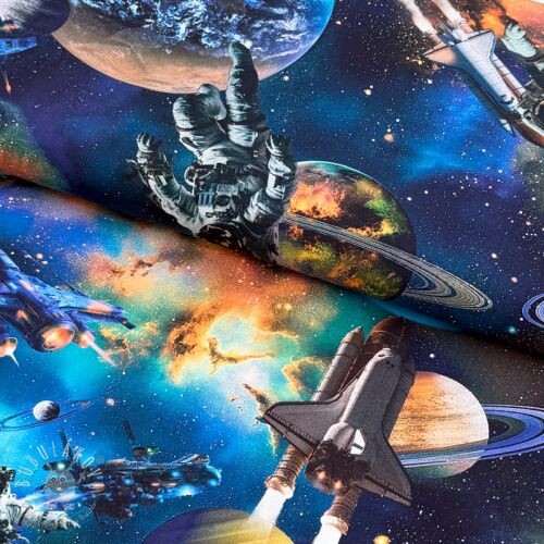 Bavlnená látka Space navy digital print