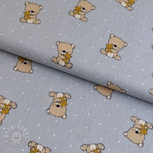 Bavlnená látka Sweet bear light grey ORGANIC