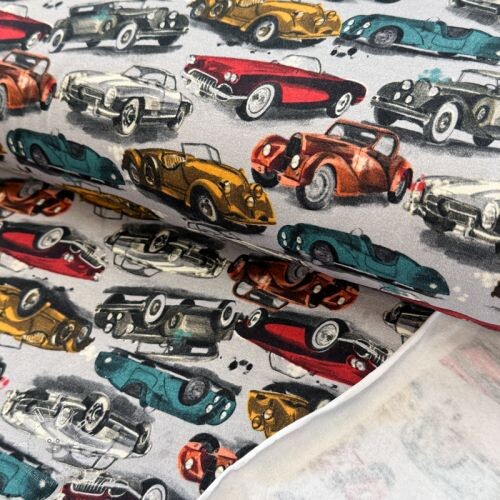 Teplákovina počesaná Old cars grey digital print