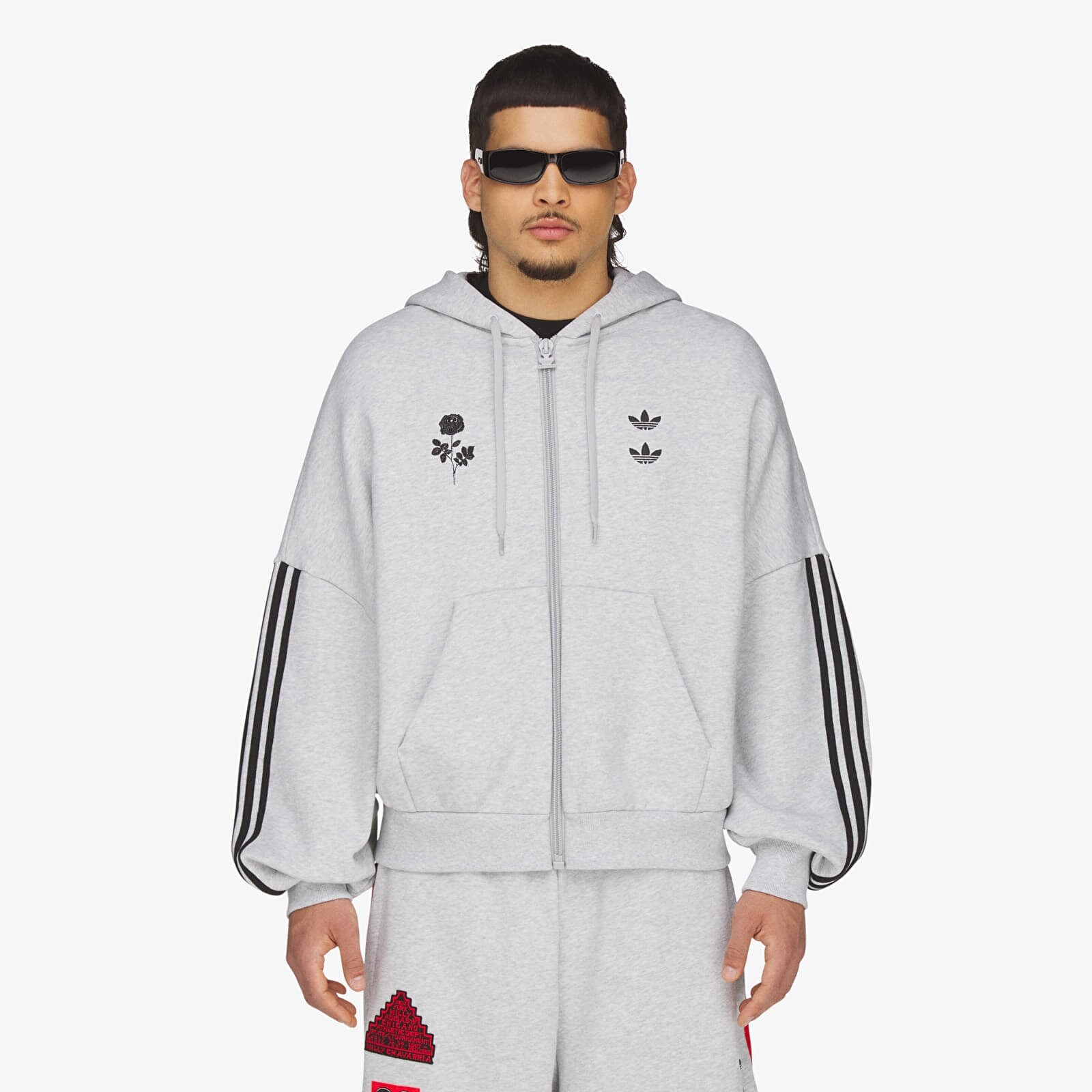 Mikina adidas Chavarria Full Zip Logo Hoodie Light Grey Heather XL
