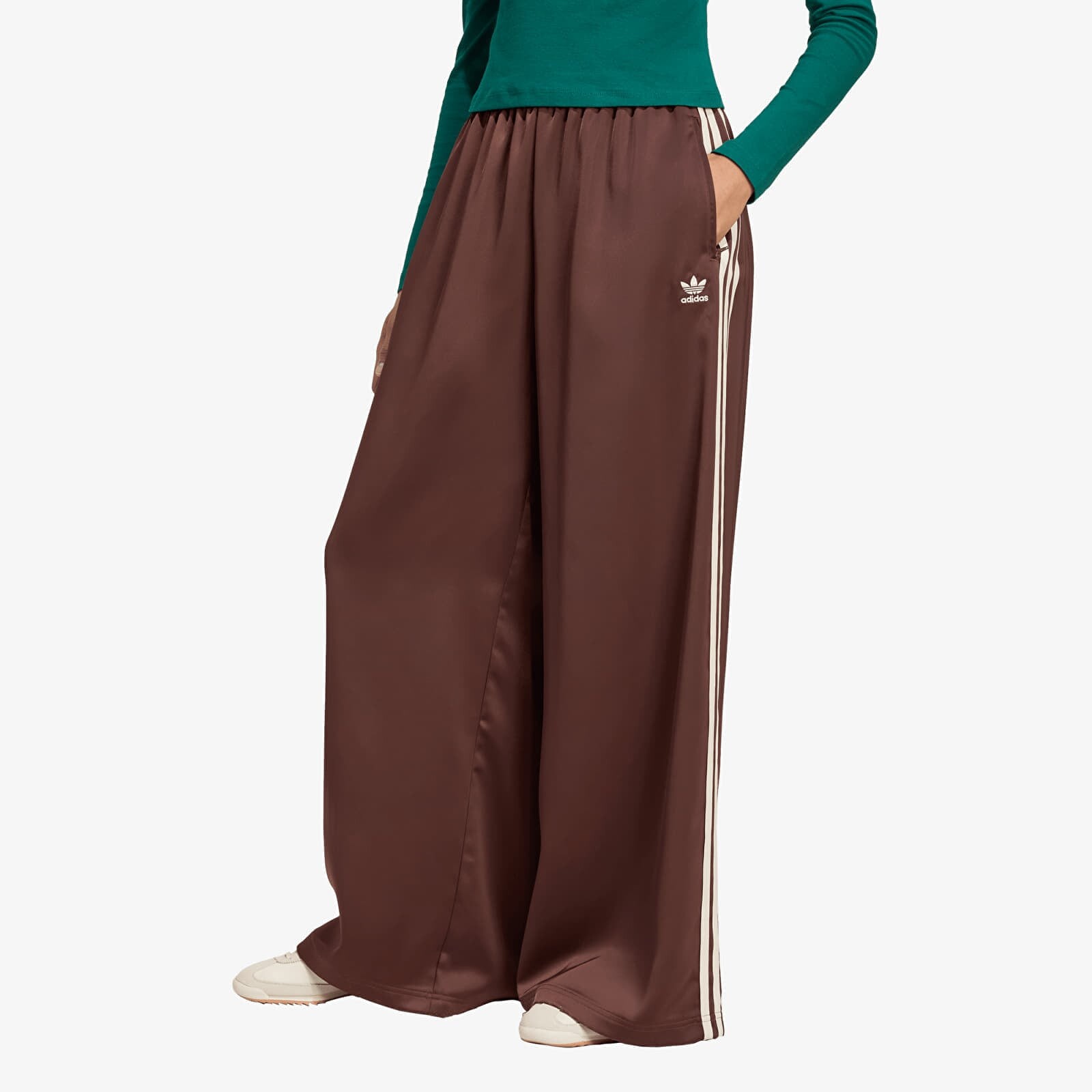 Kalhoty adidas Adicolor Satin Wide Leg Track Joggers Auburn/ Earth Strata M/38