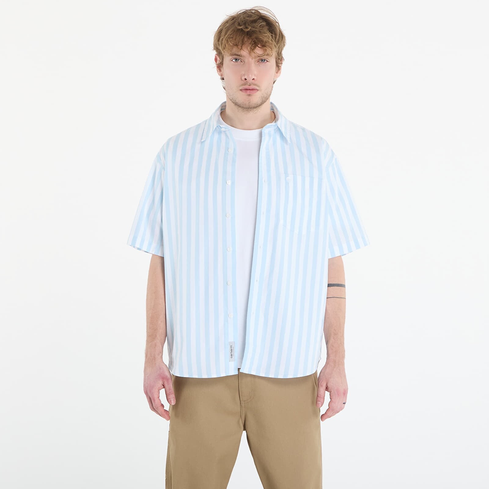 Košeľa Carhartt WIP S/S Royce Shirt Royce Stripe, Icaria/ White M