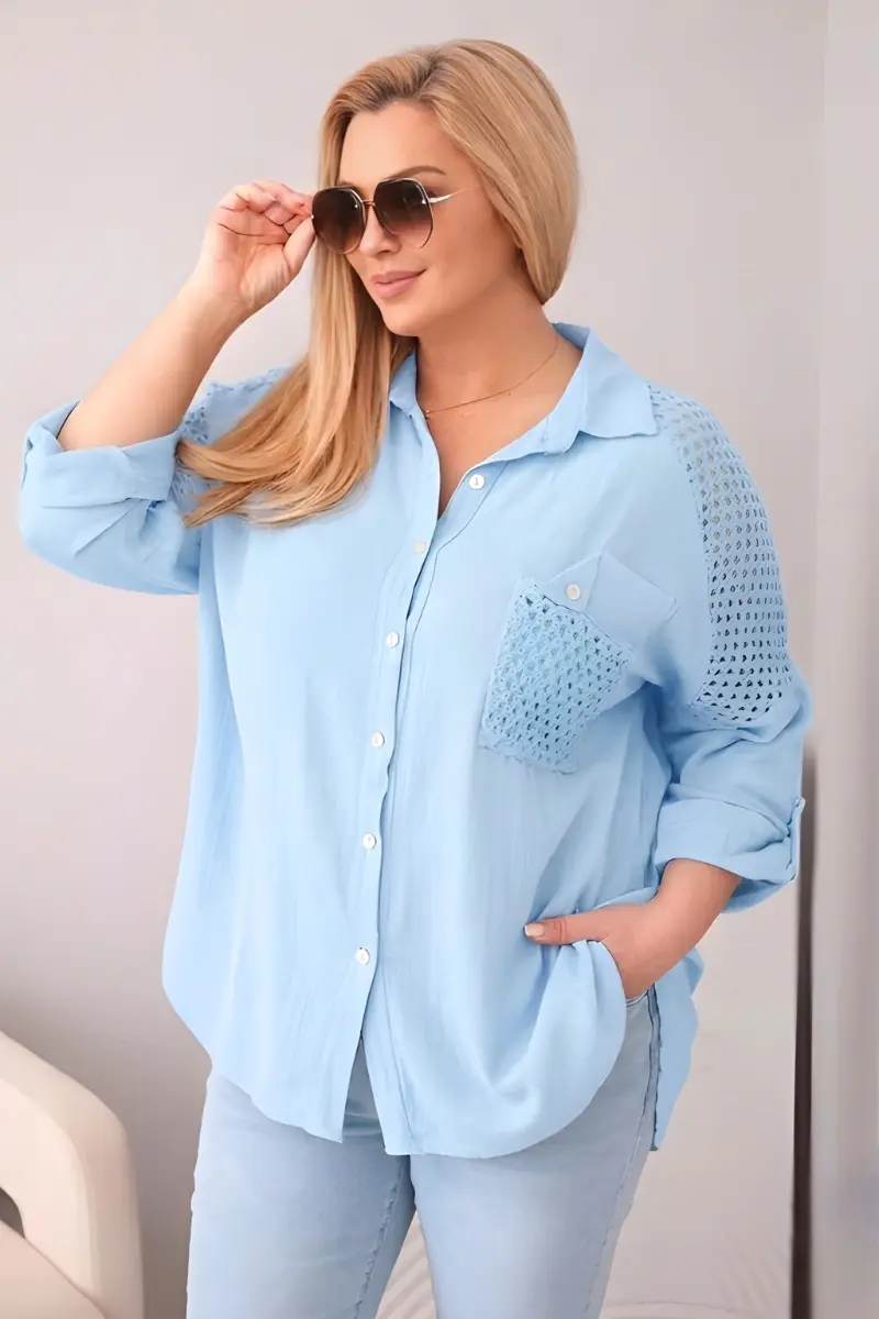 Kesi Włoski Plus Size košeľa s čipkou modrá