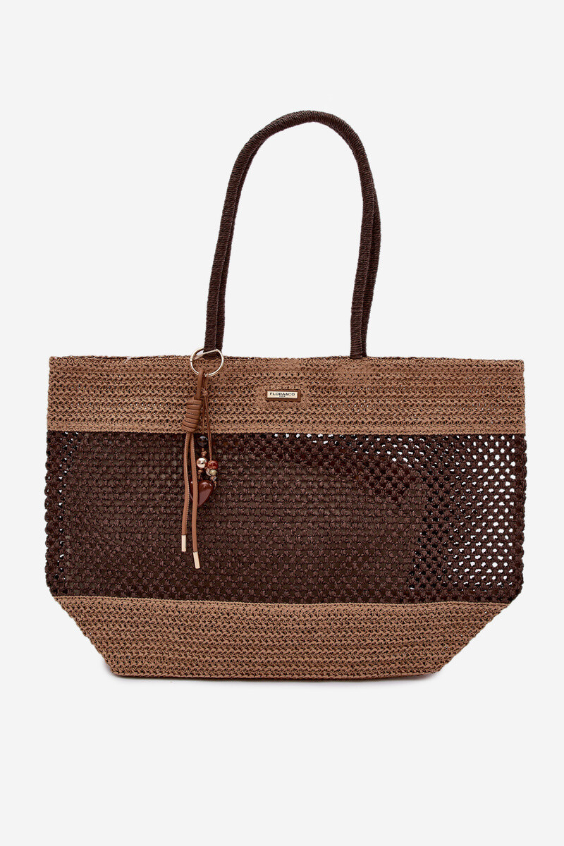 Flora&Co hnedá pletená shopper taška s príveskom