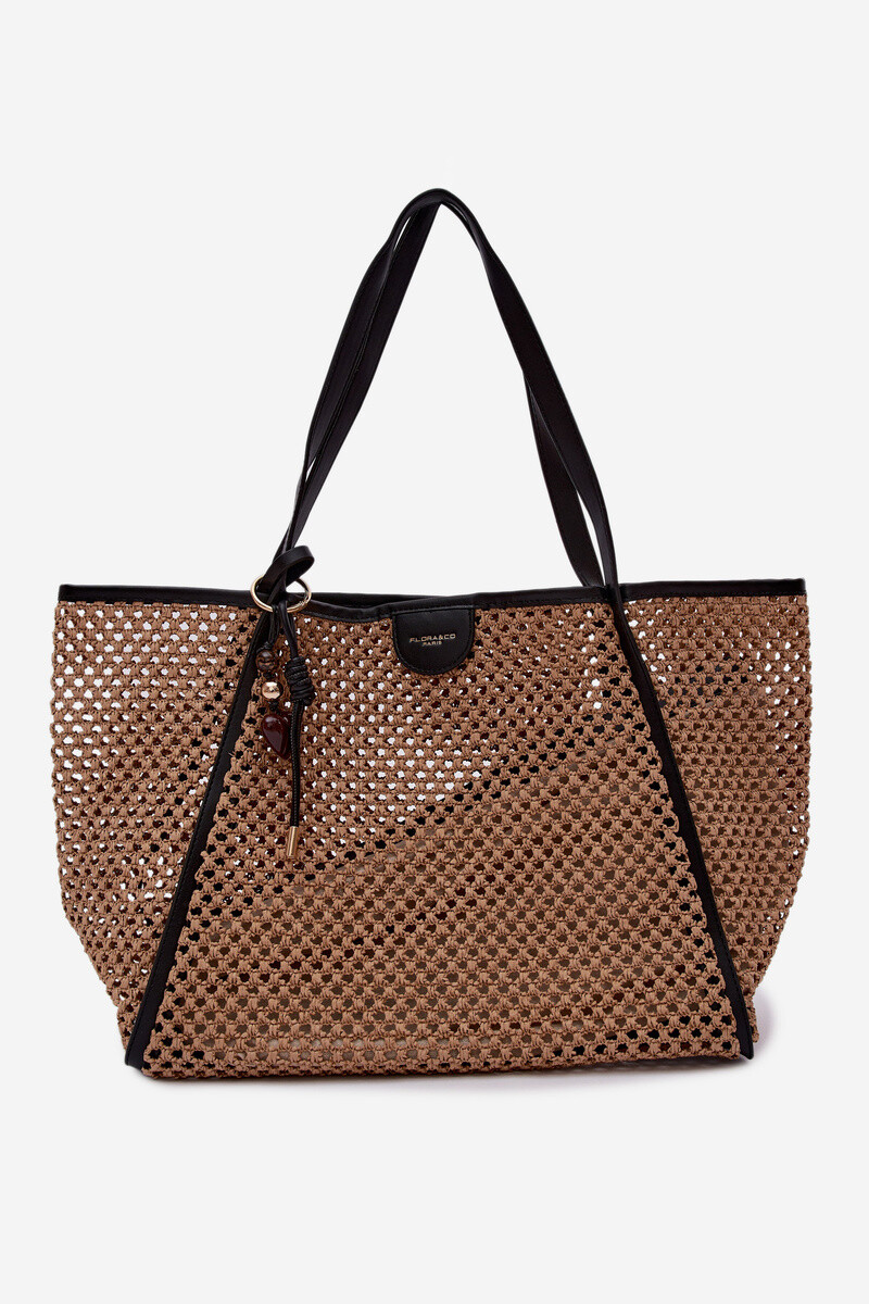 Veľká hnedá pletená shopper taška s príveskom