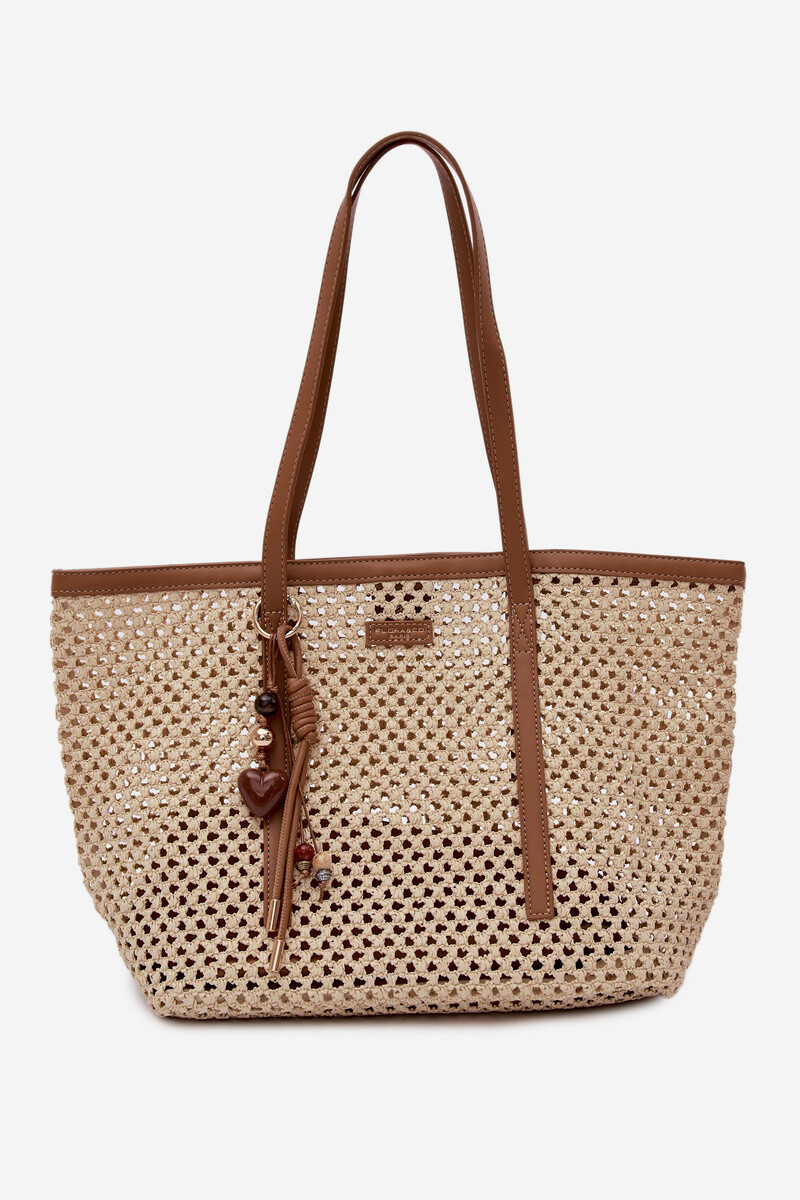 Flora&Co Pletená Shopper Taška s Príveskom Béžová