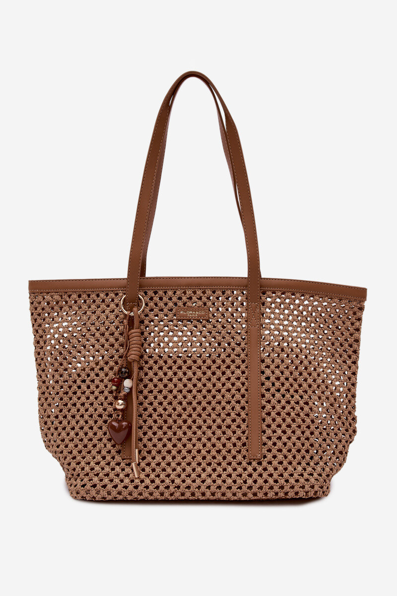 Flora&Co pletená shopper taška s príveskom svetlohnedá