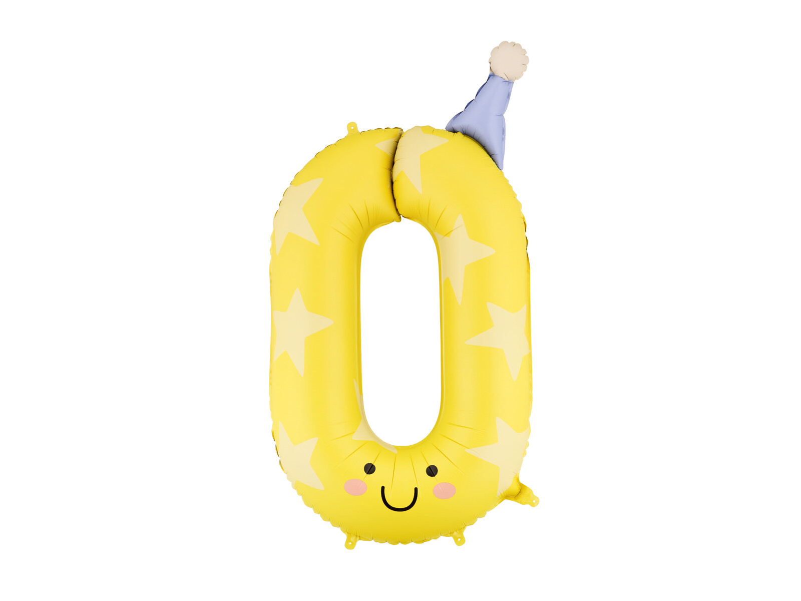 PartyDeco Fóliový balón narodeninové číslo 0 - Žltý s klobúčikom 86 cm