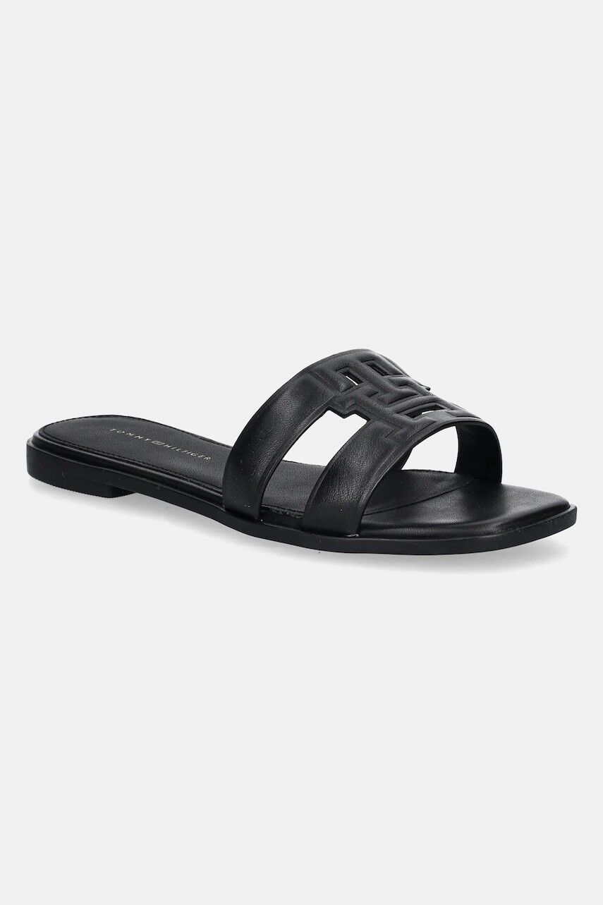 Tommy Hilfiger šľapky na plochom podpätku dámske kožené TH LOGO STRAP MULE