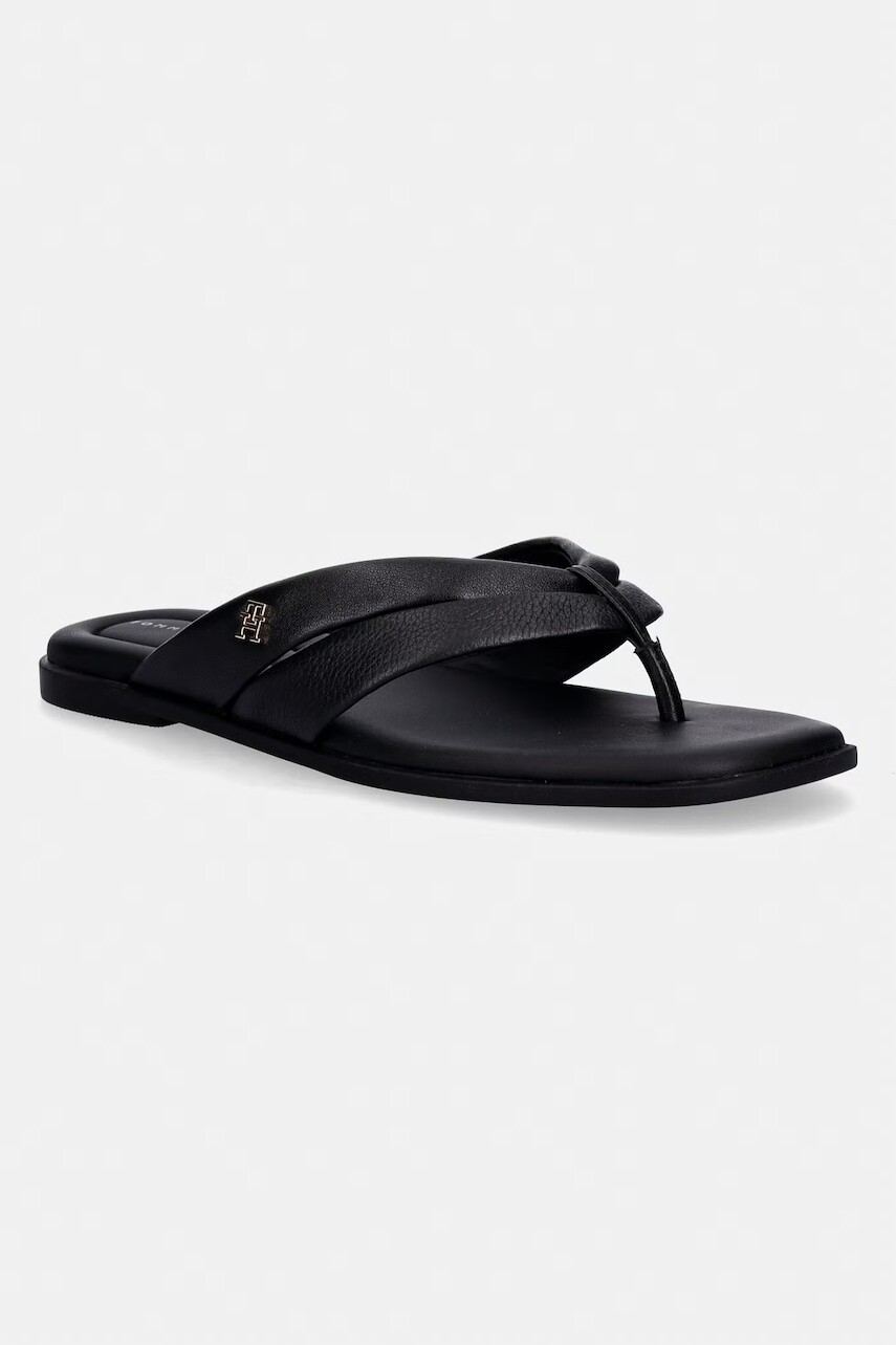 Tommy Hilfiger šľapky dámske kožené ELEVATED TOE POST LTH SANDAL