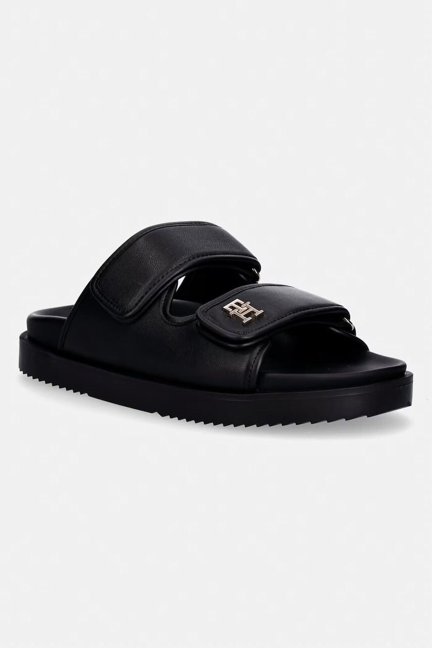 Tommy Hilfiger šľapky dámske kožené DOUBLE STRAP LEATHER SANDAL