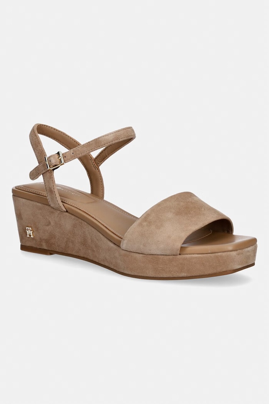 Tommy Hilfiger sandále na platforme po celej dĺžke zo semišu SUEDE WRAPPED MID WEDGE