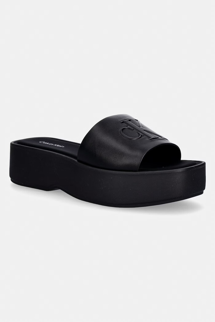 Calvin Klein šľapky dámske kožené FLATF SNDL LTH MG