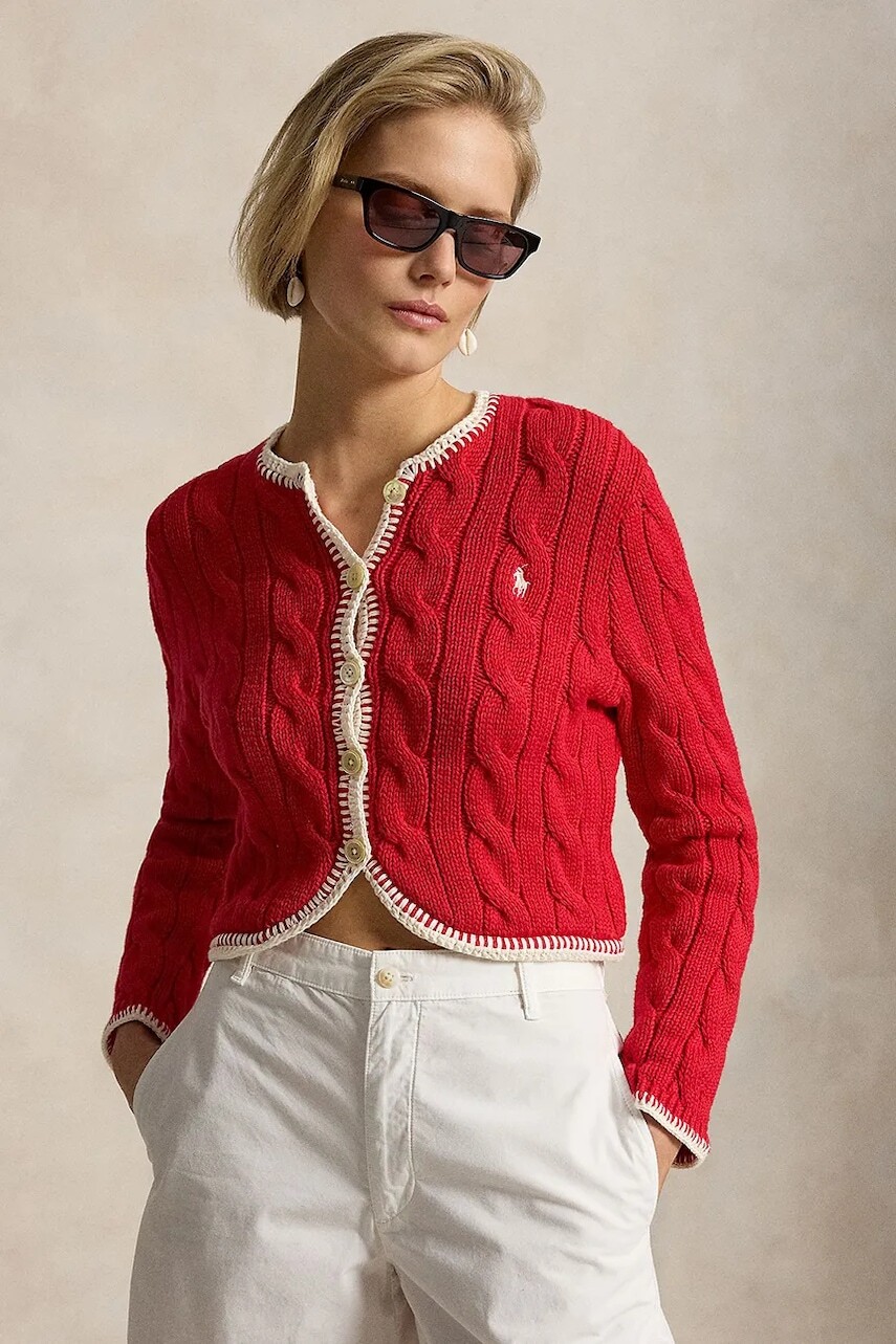 Polo Ralph Lauren kardigán dámsky bavlnený COTTON-SWEATER-CARDIGAN