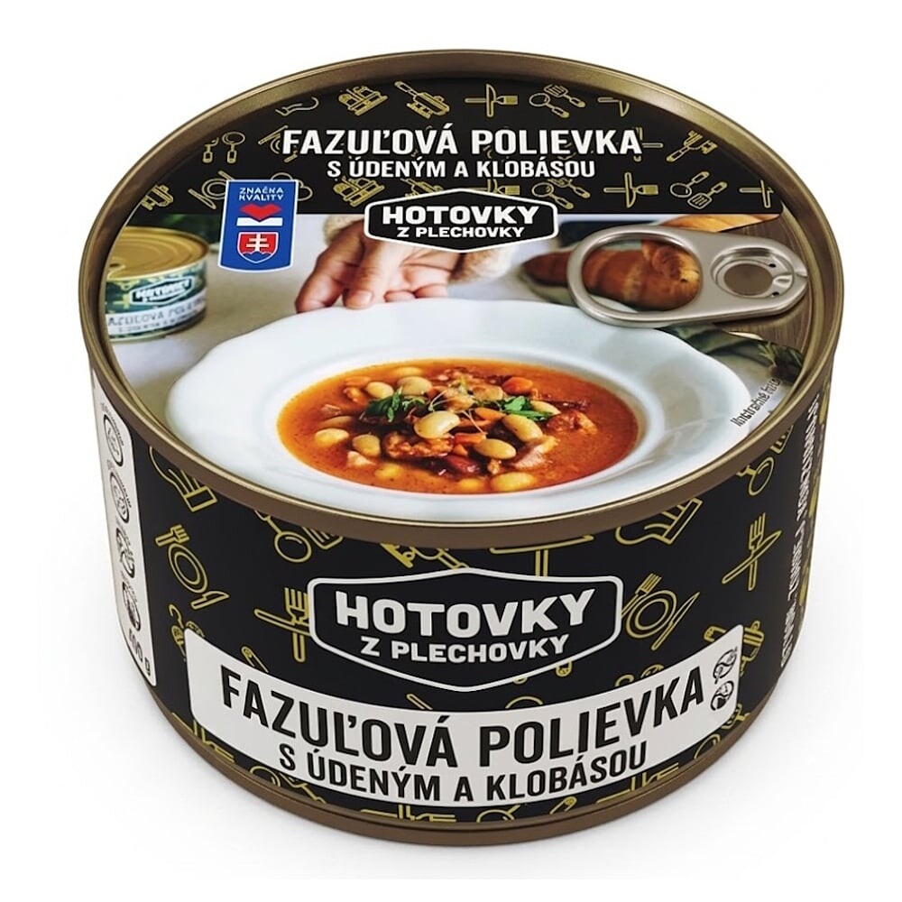 HOTOVKY Z PLECHOVKY Fazuľová polievka s údeným a klobásou 1200 ml