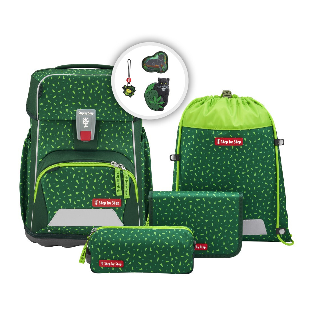 Školská aktovka Step by Step BASIS, Green Graphics – 4-dielna súprava