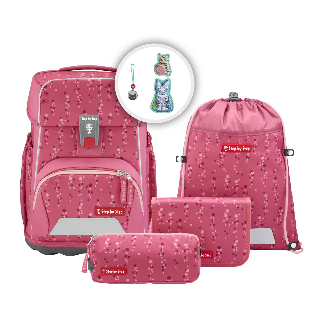 Školská aktovka Step by Step BASIS, Pink Bubbles – 4-dielna súprava