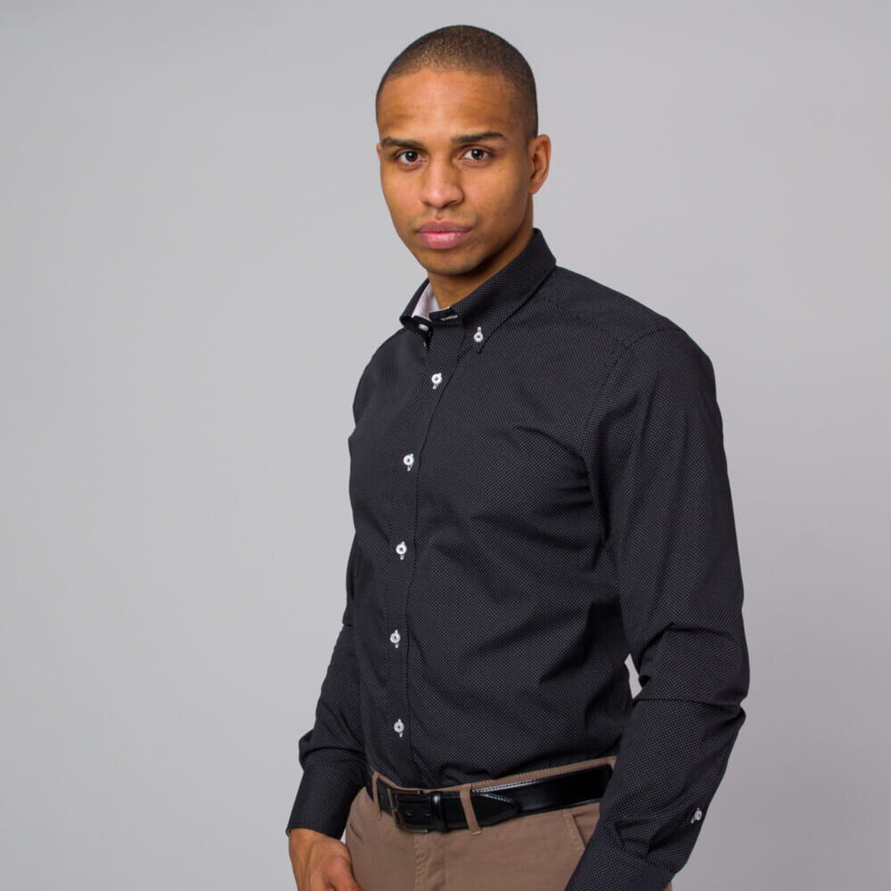 Pánska klasická košeľa tmavo modrá s bodkovaným vzorom 13647