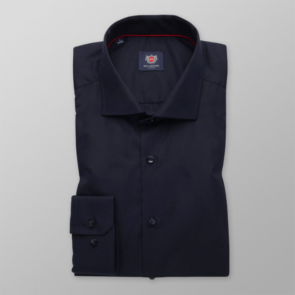 Pánska extra slim fit košeľa tmavomodrej farby s hladkým vzorom 14597
